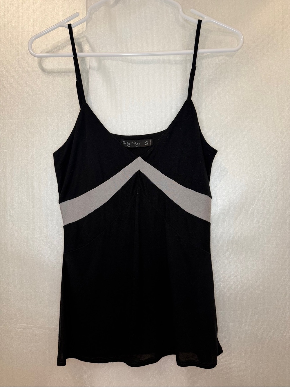 Y2K Colorblock Ruby Sky Black & Gray V-Neck Babydoll Camisole Top Sz S